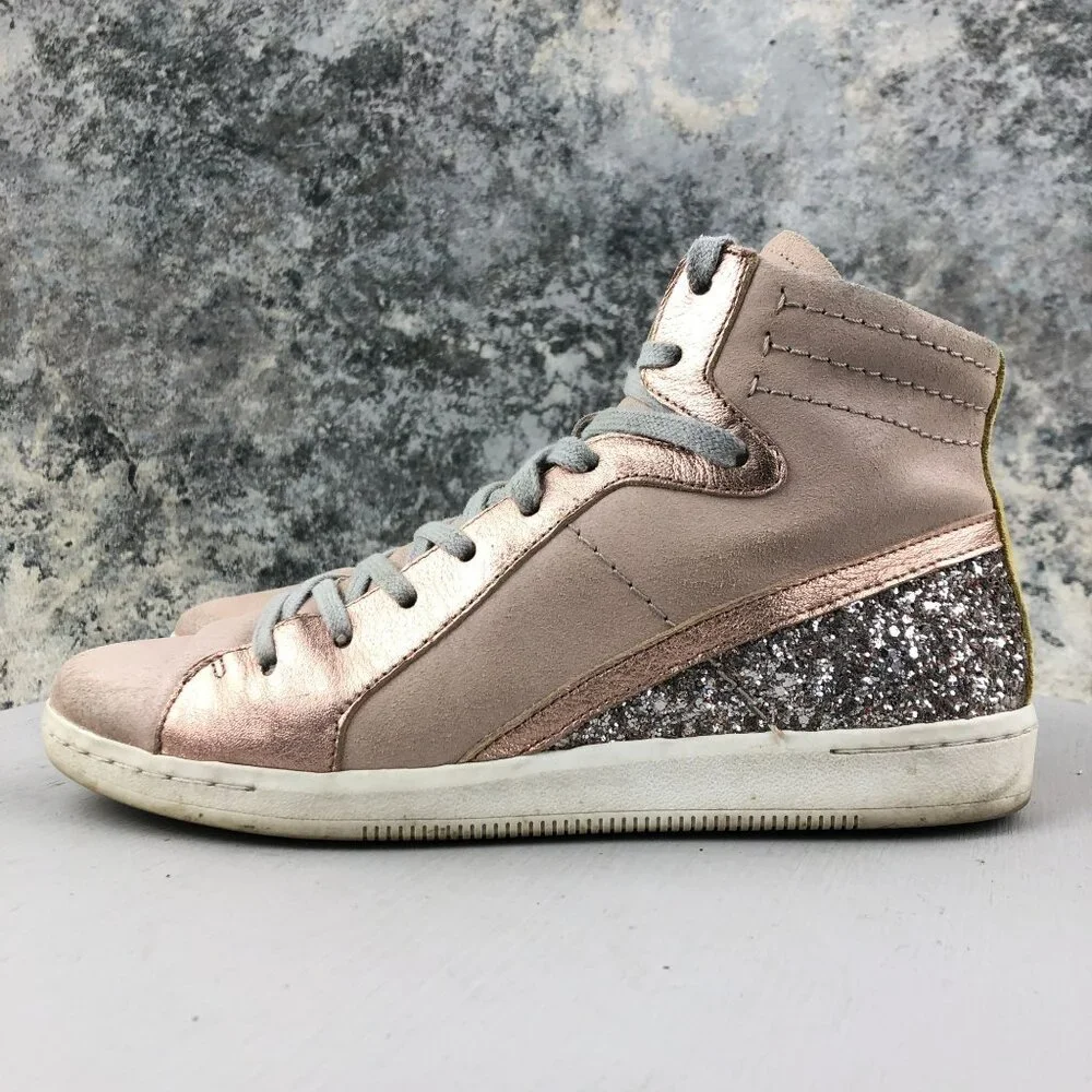 Dolce Vita Women's Size 7.5 Natty Pink Leather Glitter Lace-Up High Top Sneakers